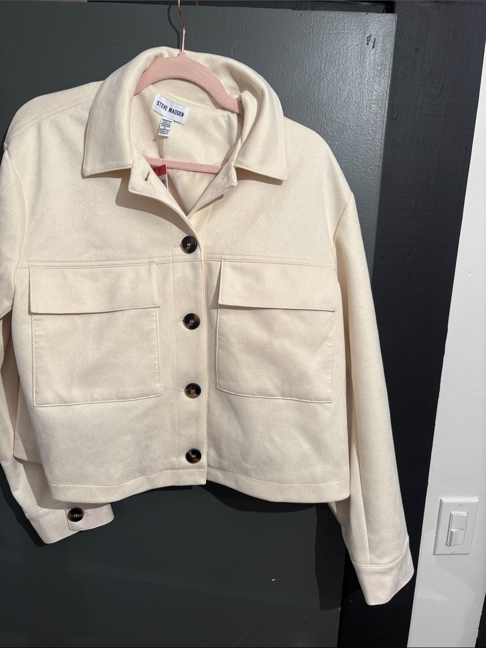Steve Madden Cream Cropped Button-Front Jacket